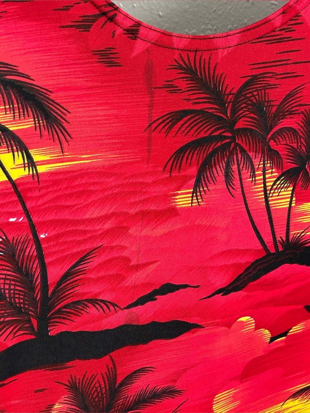 Vintage 90s Hawaiian Sunset Tropical Maxi Dress Red Sleeveless Beach Summer Sz M - Picture 3 of 9